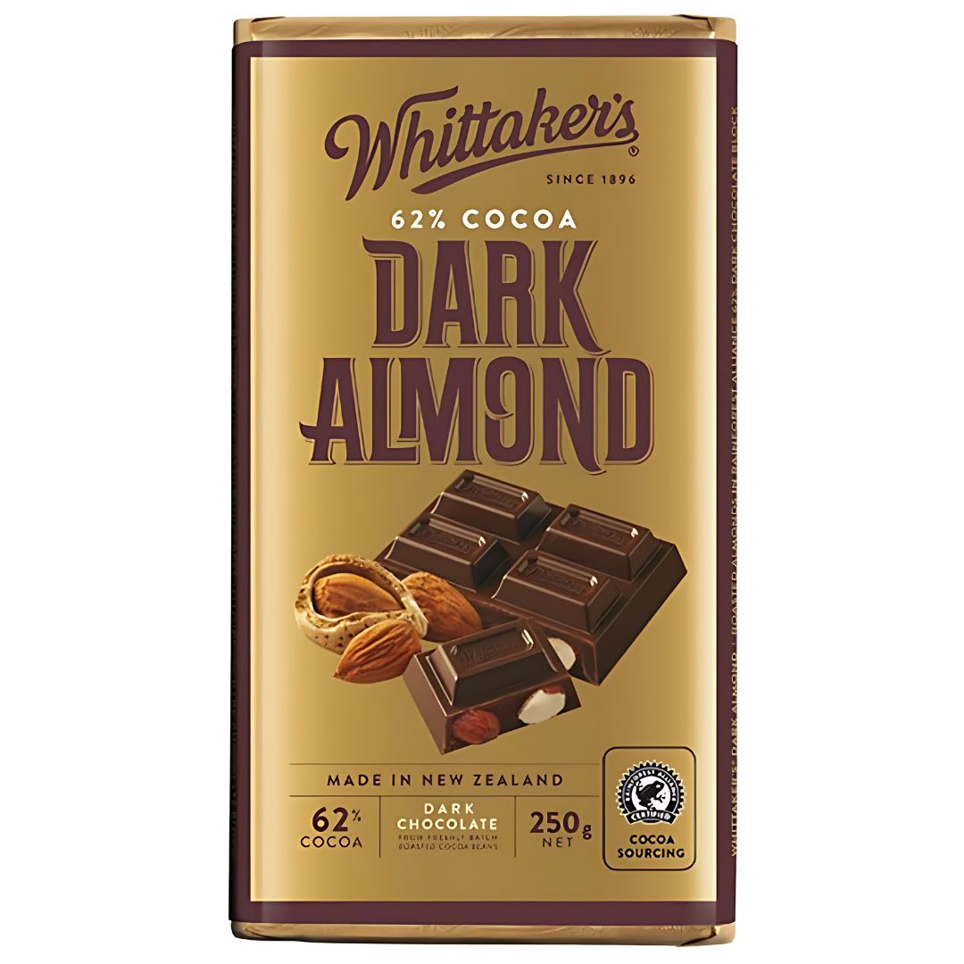 Whittakers Dark Almond Gold 62 Precent Cocoa 200g
