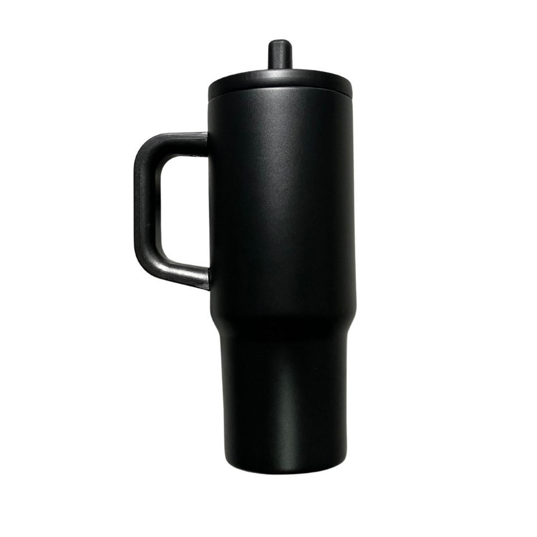 Black tumbler with Handle and Straw 750ml