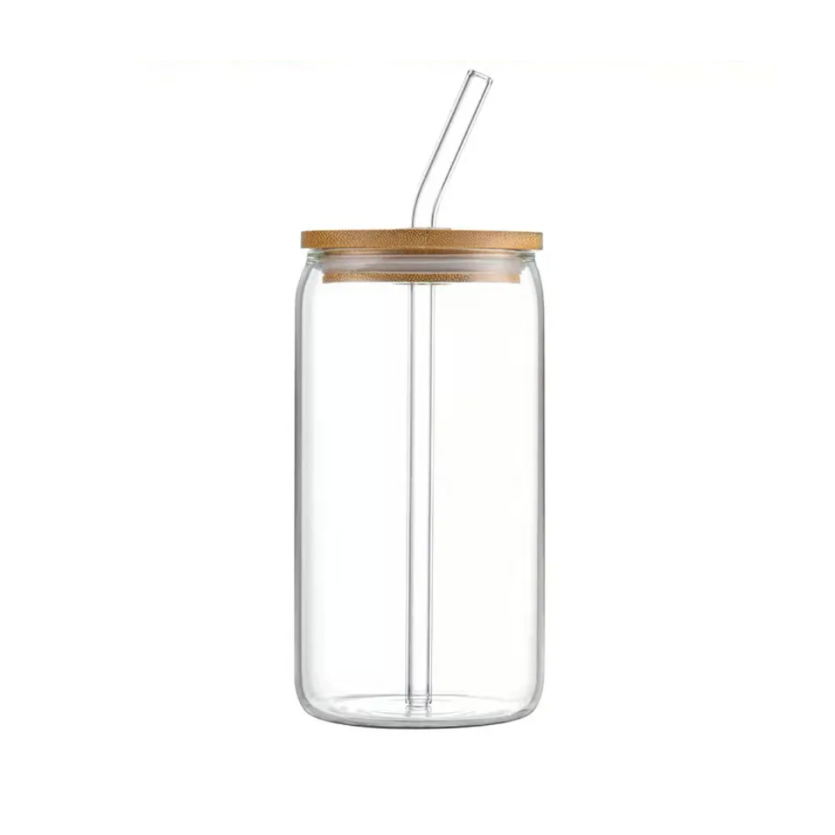 Glass drinking can bottle with Bamboo lid with Straw | 390ml
